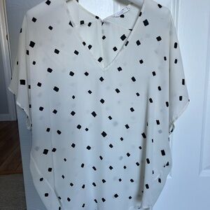 Lush White and Black Boxy Blouse with Relaxed Fit